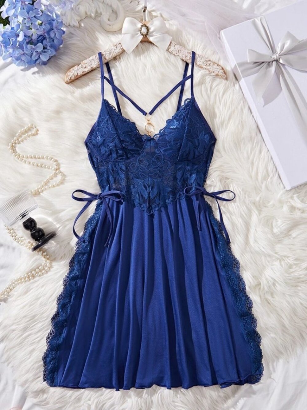Sexy Lingerie Sexy Side Slit Chemise Lace Dress Babydoll Underwear Sleepwear - Picture 13 of 13